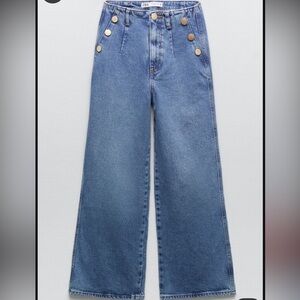 Zara Blue Wide Leg Jeans with Gold Buttons